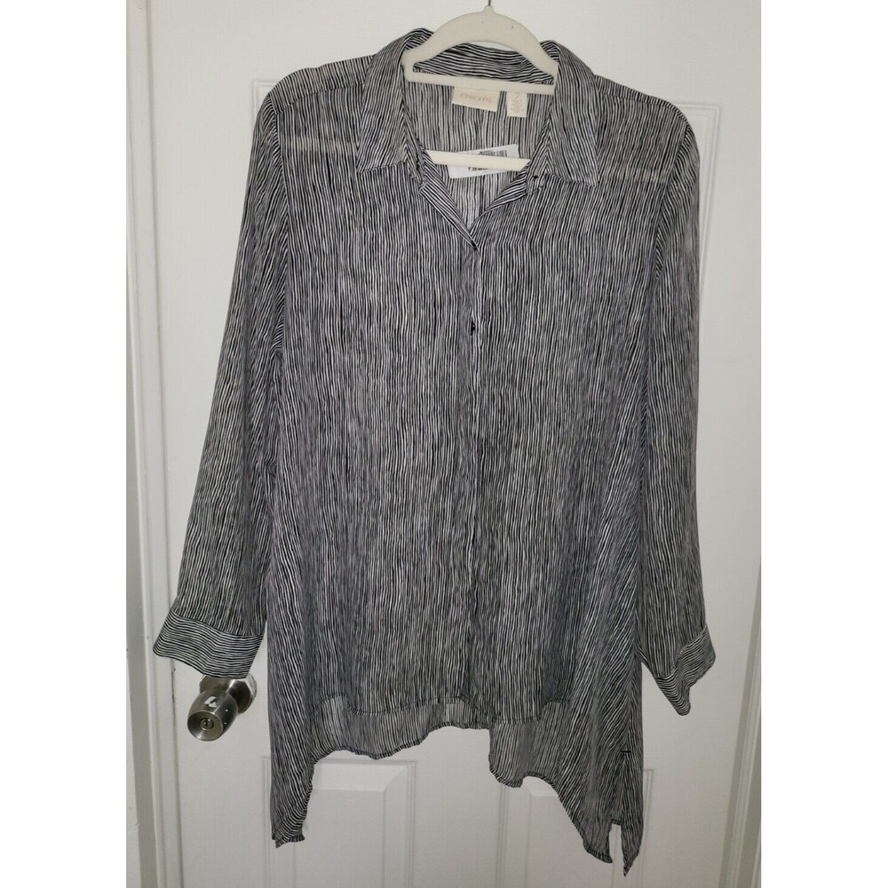 Chico's Black And White Striped Button Up Shirt Size 16 (Chico's Size 3)